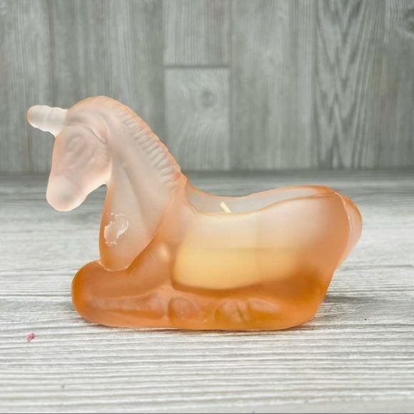 Pink Vaseline frosted glass unicorn trinket box candle dish - Picture 8 of 9
